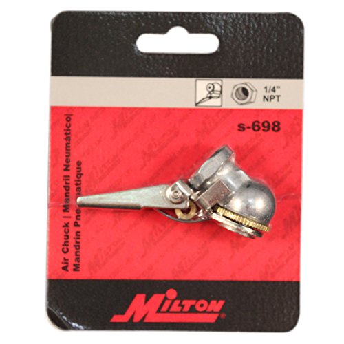 Milton Closed Ball Air Chuck with Safety Clipon Grip, 1/4" FNPT, Tire Pressure Gauge, Air Hose