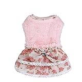 Howstar Pet Dress, Puppy Elegant Lovely Clothes Outfit Party Floral Lace Skirt Soft Warm Sweater (L, Pink)