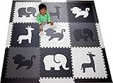 SoftTiles Kids Foam Play Mat - Safari Animals Theme- Nontoxic Puzzle Play Mats for Children's Playrooms or Baby Nursery- Large Floor Tiles for Crawling- Size 6.5 x 6.5 ft (Black, Gray, White) SCSAFBGW
