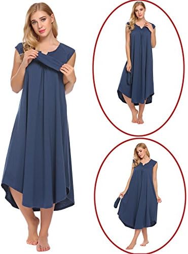 Adidome Women’s Cotton Victorian Vintage Long Nightgown Sleepwear Navy Blue XL