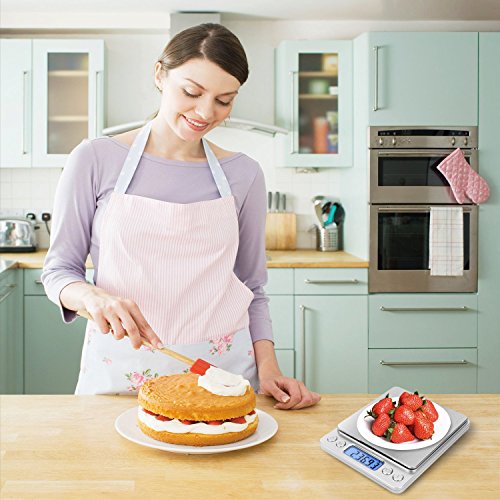 NEXT-SHINE Digital Kitchen Scale 500 x 0.01 Gram, Pocket Size with PCS Tare Switch Weighing Units Function, Stainless Steel Platform