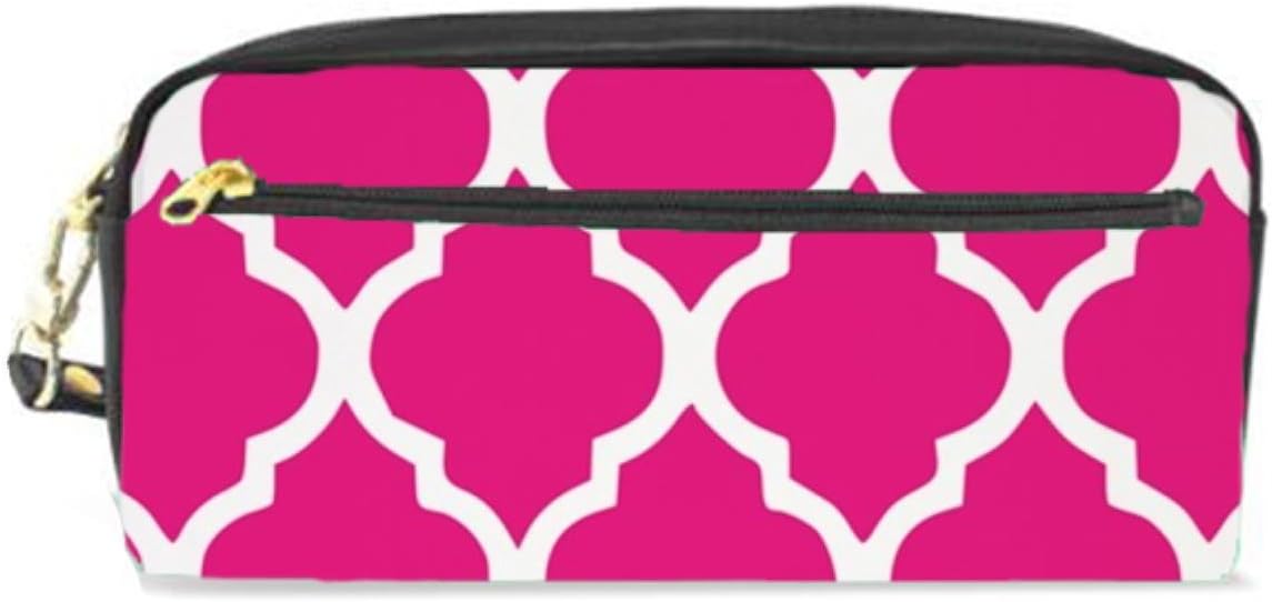 Quatrefoil Hot Pink PU Leather Pencil Case pencil Bag Large Capacity Pencil Holders