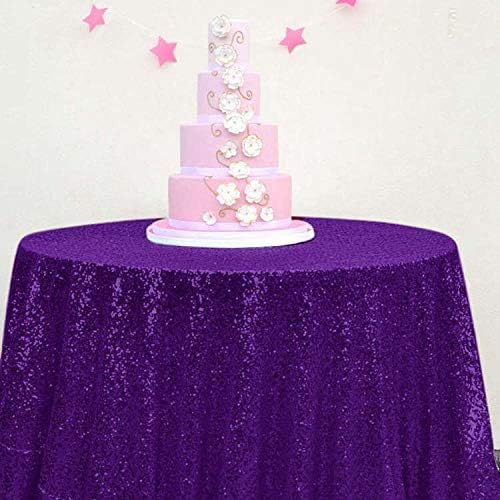 Amazon Com Sequin Tablecloth 48 Inch Purple Sequin Table Cover Sparkly Drape Table Cloths Round Table Overlay For Wedding Party Cake Dessert Table Christmas Decoration 48 Purple Kitchen Dining