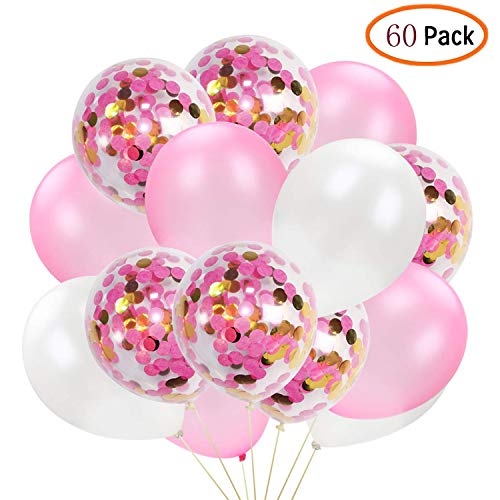 60Pcs Rose Gold and Gold Confetti Balloon Set 12Inch Pink Latex Party Balloons White Balloon for Wedding Birthday Graduation Celebration Valentine's Day Girls Party Decoration