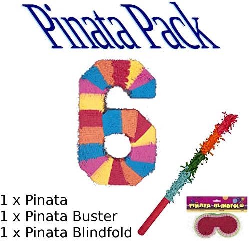 UniqueParties Age / Number 6 Pinata Set - Pinata, Buster, Blindfold and Bubbles