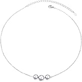 S925 Sterling Silver 3 Beads Dot Choker Short Dainty Necklace Pendant for Women