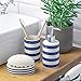 Harbour Housewares Blue and White Striped Ceramic 3 Piece Bathroom Set. Including Soap Dispenser, Soap Dish and Toothbrush Tumbler