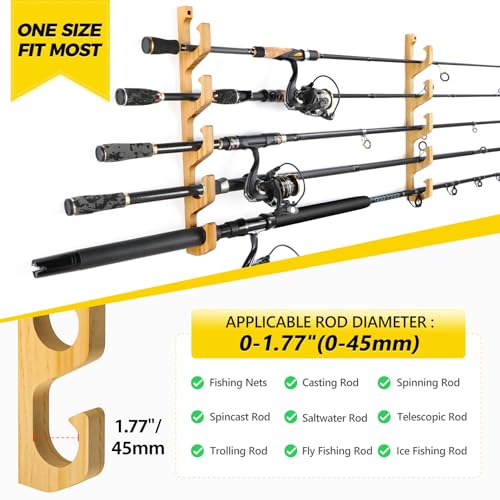 PLUSINNO WH5 Horizontal Fishing Rod/Pole Holders for Garage, Wall