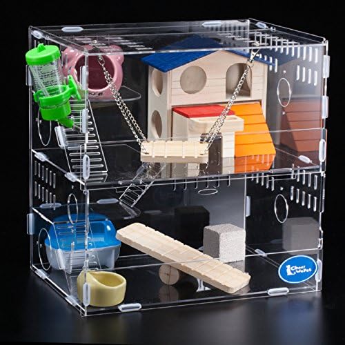 Acrylic hamster rats kittens playhouse cat houses condos cage villa swing seesaw wooden toys (Set A)