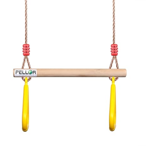 Pellor Multifunktions -Kinderholz Trapeze Schaukel mit Kunststoff-Ringe (Gelb)