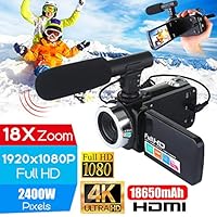 Ocamo Professional 4K HD Camcorder Video Camera Night Vision 3.0 Inch LCD Touch Screen Camera 18x Digital Zoom Camera with Microphone Camera + Microphone Set