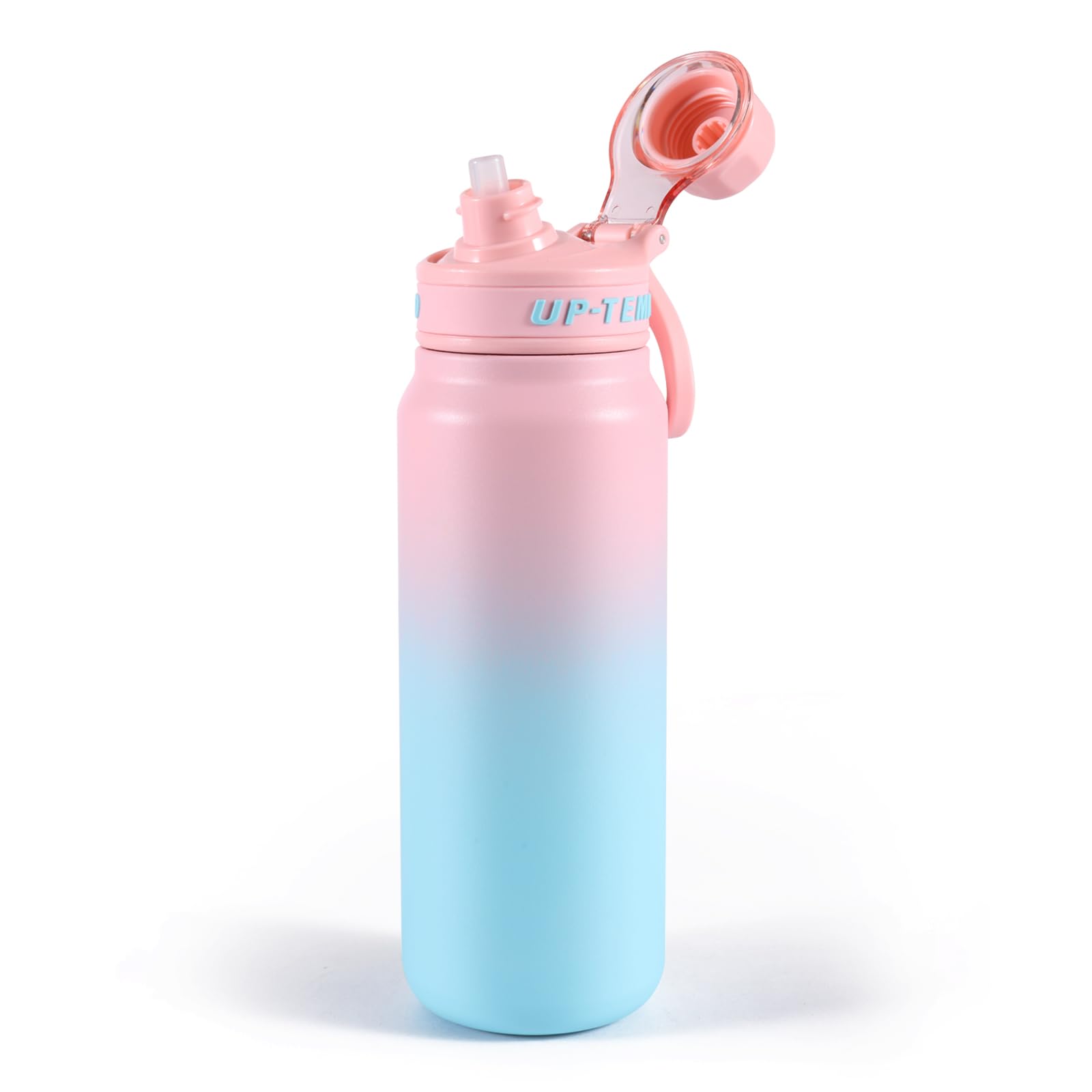Photo 1 of 28oz Sports Water Bottle with Straw, Stainless Steel Vacuum Insulated Cooling Water Bottle, Leak Proof Metal Water Bottle, Double Insulated, Suitable for Sports, Gym and Travel (Pink & Light Blue)