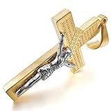 Men's Stainless Steel Pendant Necklace Silver Gold Jesus Cross Bible Lords Prayer -with 23 inch Chain