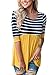 HOTAPEI Women Shirts Casual Contrast 3/4 Sleeve Striped Round Neck Blouse Tops Yellow XL