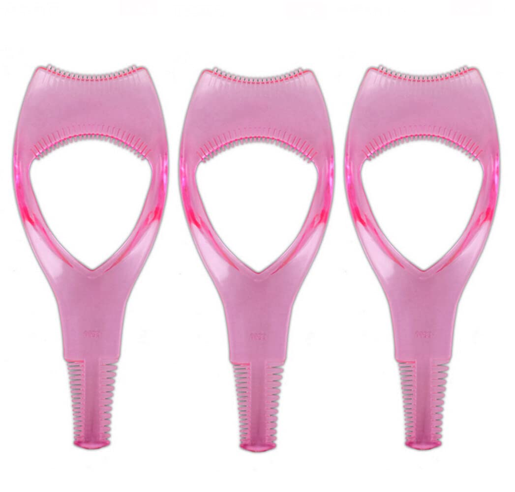 3Pcs Plastic 3 in 1 Eye Lash Mascara Guard Applicator Mascara Shield Makeup Eyelash Tool Upper Lower Eye Lashes Protector Guide Helper Eyelash Comb Cosmetic Tool(Pink)