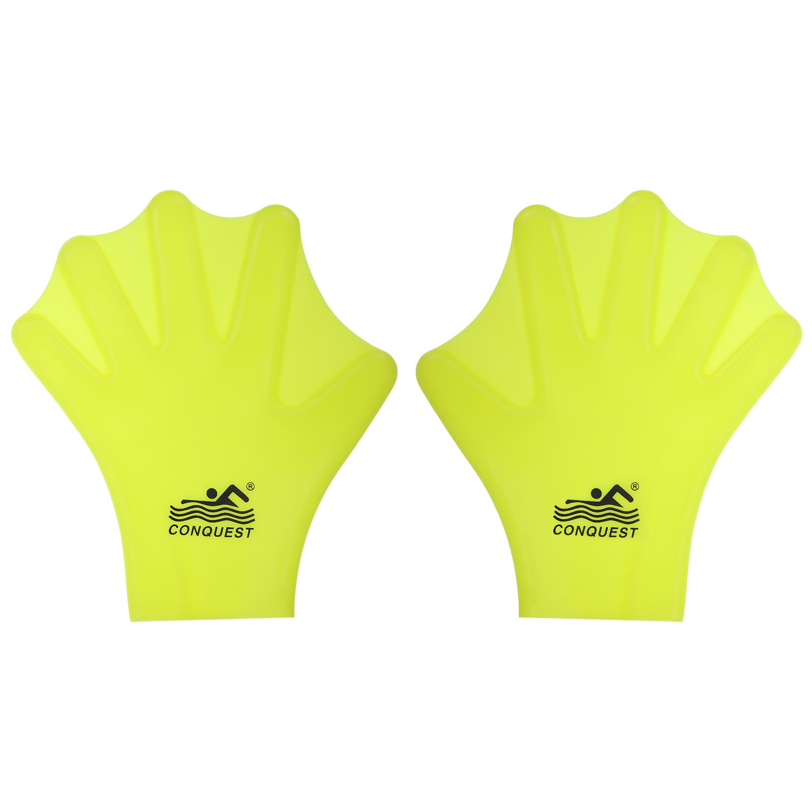 PATIKIL Silicone Swimming Gloves, 1 Pair Webbed Unisex Full Finger Water Resistance Training Gloves for Adult Aquatic Training, Yellow