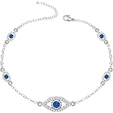 Jewlikee Evil Eye Anklets for Women Sterling Silver Blue Eyes Ankle Bracelet Protection Chain Turkish Jewelry