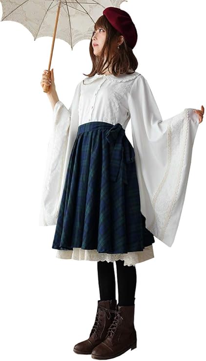 Amazon Co Jp 和洋折衷 Favoriteオリジナル 着物袖の英国チェックドッキングワンピース 予約 10月30日頃より順次発送予定 服 ファッション小物