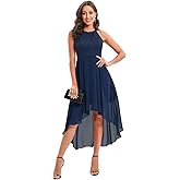 Women Halter Neck High Low Cocktail Skater Dress Vintage Floral Lace Chiffon Bridesmaid Dress Hi Lo Wedding Swing Party Dress