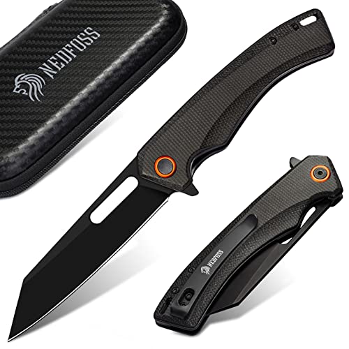 NedFoss BLACK MAMBA Pocket Knife for Men, 3.5" Black PVD D2 Steel Blade
