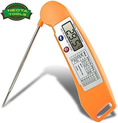 Neota Ultra Fast Instant Read Digital Food Thermometer for Kitchen Grilling BBQ Poultry Candy,dual Temp C/f,auto-off,orange