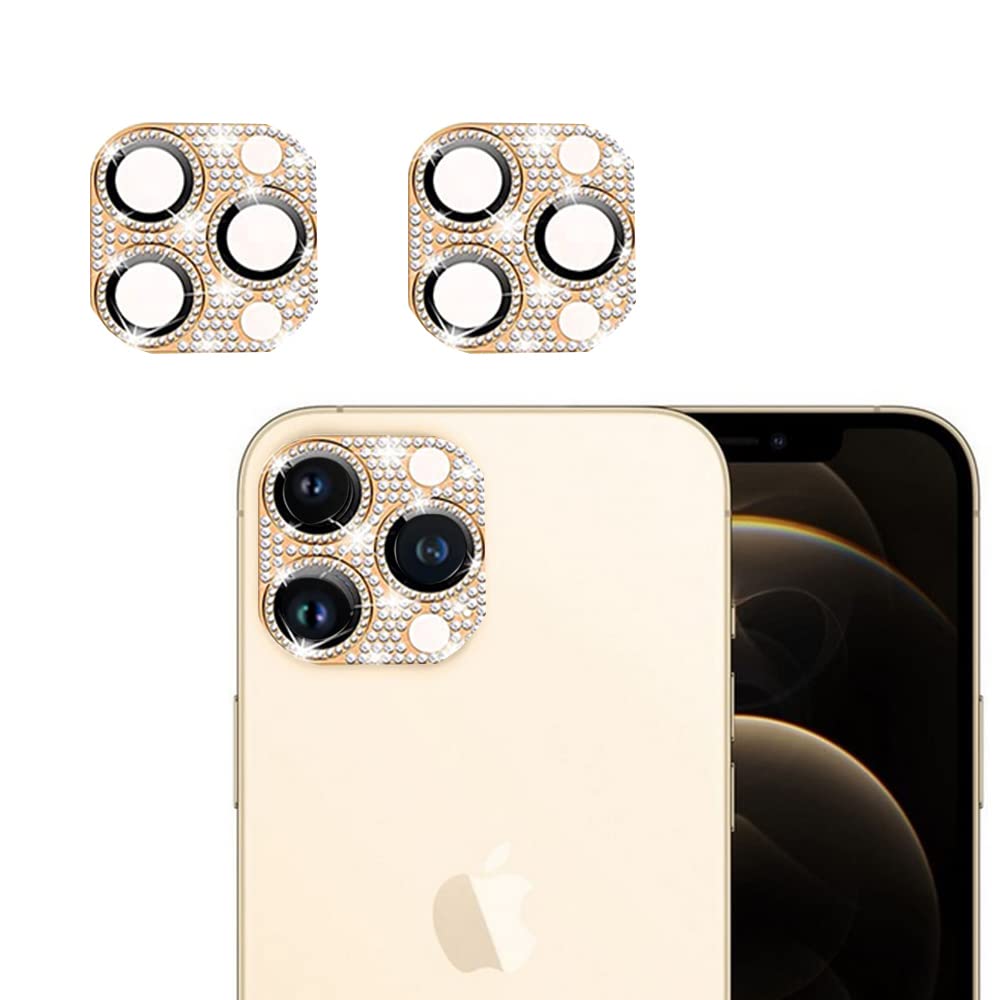 Winkinfly [2 pack] 2 in 1 Bling Crystal Camera Lens Protector Glitter Diamond Metal Lens Cover +Glass Screen Full Protector Compatible with iPhone13 Pro/iPhone13 Pro Max (Gold)