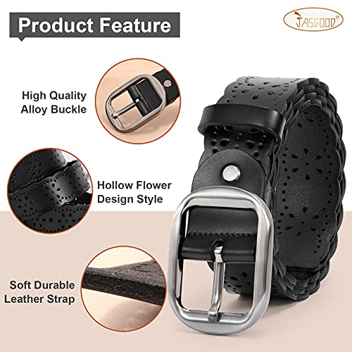 JASGOOD Women's Plus Size Belt, Hollow Flower Leather Belt for Jeans