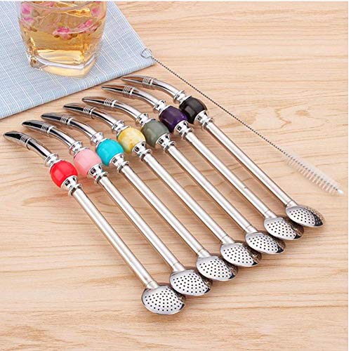 2pc Edelstahl Straw Argentinien Mate-Tee-Trinkhalme Löffel mit sauberen Pinseln Set Party Bar Zubehör – Bild 5