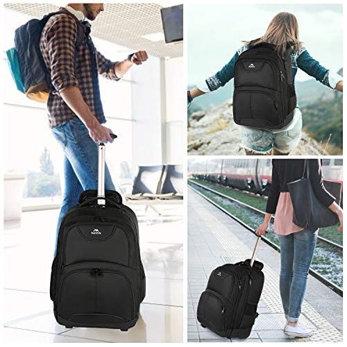 Rolling Backpack, MATEIN Waterproof College Wheeled Laptop Backpack for