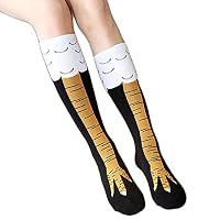 Crazy Funny Chicken Leg Pattern Design Women Knee High Casual Socks (Black)