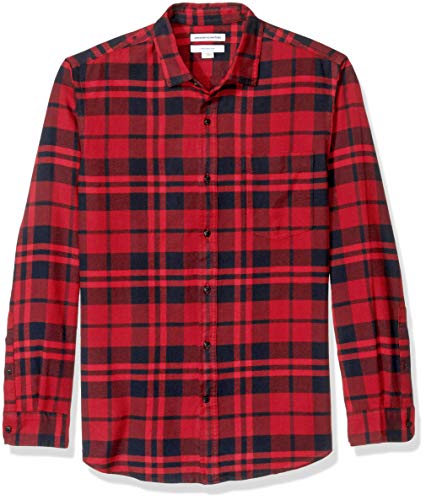 Amazon Essentials Men's Slim-Fit Long-Sleeve Plaid Flannel Shirt, Red, X-Large