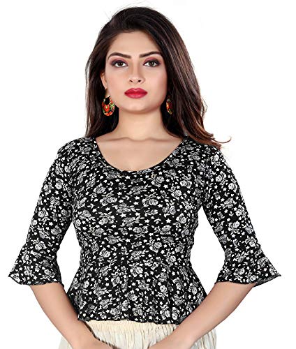 Sanmati Creation Women's Printed Round Neck Cotton Stretchable Blouse