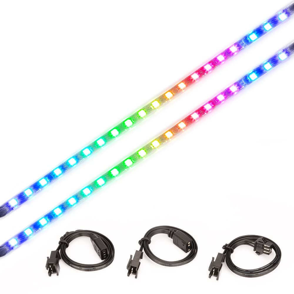 J&D Addressable PC RGB LED Strip Lights, 2 Pack Adhesive Magnetic LED Light Strip Plus Extension with 5V 3pin RGB Header for Motherboard and PC Case, 35 cm