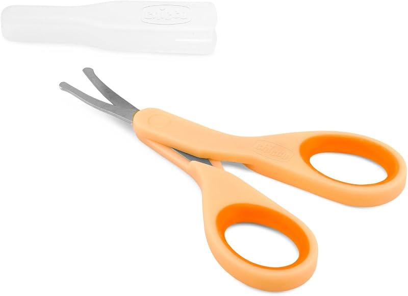 Chicco Baby Nail Scissors Stainless Steel Curved Blades Orange
