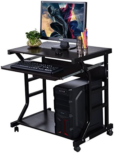 GHP 27.55"x18.9"x29.53" Black Chipboard & Steel Rolling Computer Desk Workstation