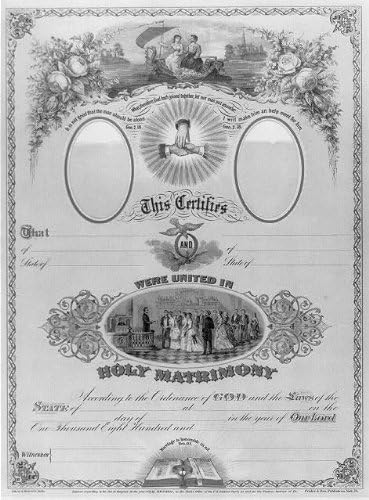 Photographs - INFINITE PHOTOGRAPHS Photo: Marriage Certificate 1,c1877,Reception,Flower,United