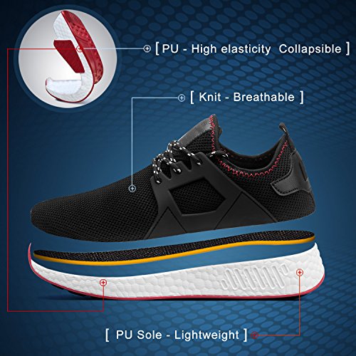 Kundork Mens Running Shoes Casual Walking Sneakers Fashion Workout Athletic Shoe for Men Sport Aerobics Volleyball All Black 43