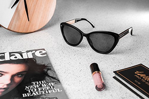 PRIVÉ REVAUX ICON Collection “The Hepburn” Handcrafted Designer Polarized Retro Cat-Eye Sunglasses (Black)