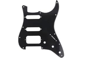Musiclily Pro 11-Hole Round Corner HSS Guitar Strat Pickguard for USA/Mexican Stratocaster Open Pickup, 1Ply Glossy Black