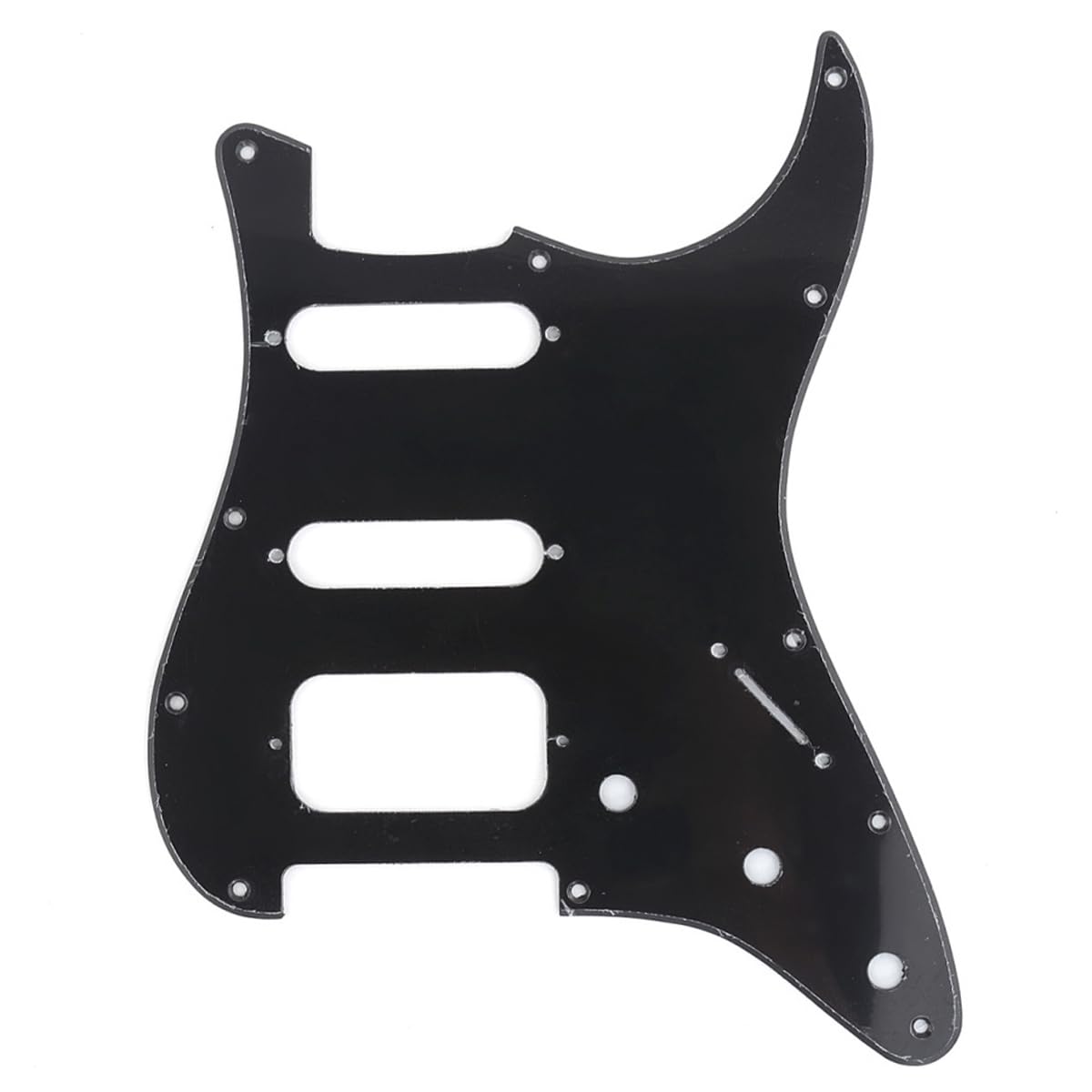 Musiclily Pro 11-Hole Round Corner HSS Guitar Strat Pickguard for USA/Mexican Stratocaster Open Pickup, 1Ply Glossy Black โ image 1