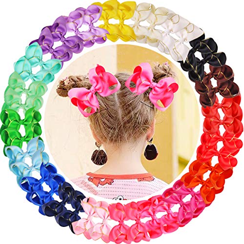 40pcs 4.5inch Gold Edge Bows Clips Boutique Grosgrain Ribbon Hair Bows Alligator Clips for Girls Infants Toddler Kids Children 20 Colors in Pairs Hair Accessories
