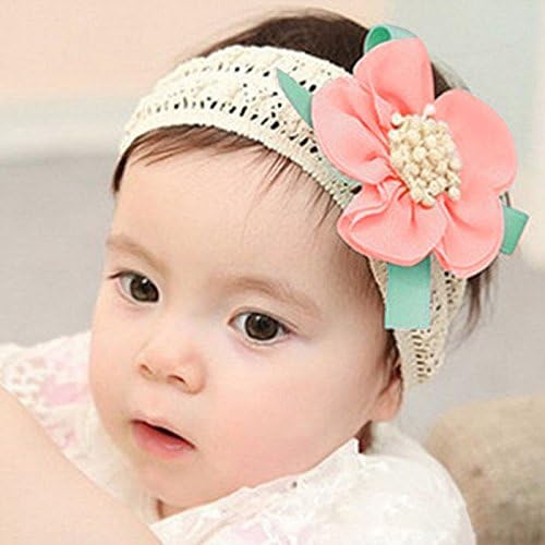 KimBe-Babies' Lace Flower Hair Band Headband Elastic Hair Headwear (Dark Pink)