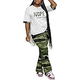 PINSV Women 2 Piece Outfits Short Sleeve Top and Flare Pants Lounge Sets Tracksuit