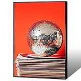 Vintage 70s Disco Ball Wall Art Posters Trendy Red