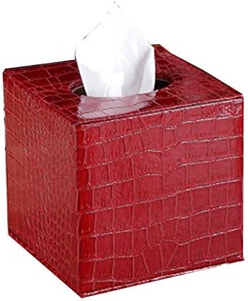 Hfkm Home Pu Leather Tissue Box Office Square Creative Tissue Holder Cover 5.3"5.3"5.3" (Red Crocodile)