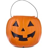 Halloween Pumpkin Treat Pail, Orange, 8", Trick or Treat, Decoration (Orange)