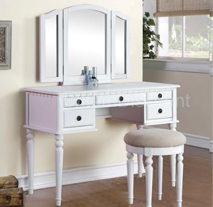 Amazon Com Tri Fold White Vanity Makeup 3 Mirror Table Set