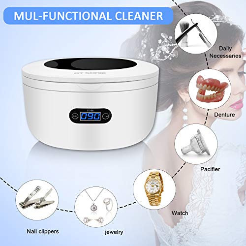 Ultrasonic Cleaner, Jewelry Cleaner Machine with 5 Digital Timer, 40KHz Powerful Ultrasonic Cleaner with 25 Ounces Tank for Cleaning Jewelry Rings Glasses Watches Shaver Heads Diamond Denture