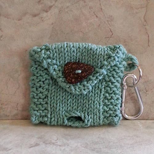 2 Roll Dog Poop Bag Holder Keychain 1/4 inch split key ring Carabiner Mint Green Coconut Button