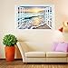 FLFK Fake Window Wall Sticker - Sunset Beach Faux Window Wall Mural for Wall Decor, Stick and Peel Wall Decals,16